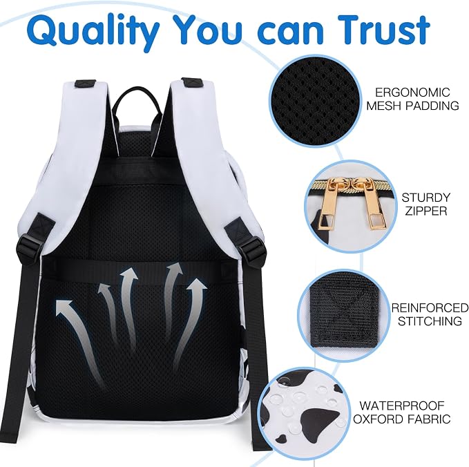 Baby Diaper Bag Backpack, Waterproof Diaper Backpack for Mom & Dad with Changing Pad, Insulated Pockets and Stroller Straps, Baby Shower Gifts for Girls & Boys, Cow - Image 4