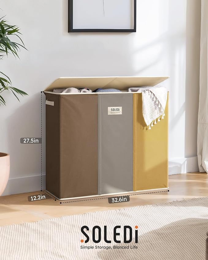 SOLEDI 180L 3-Section Laundry Hamper with Lid, Extra Large Dirty Clothes Basket with Sturdy Handles for Laundry Room & Bedroom - Durable Organizer for Sorting Laundry - Image 6