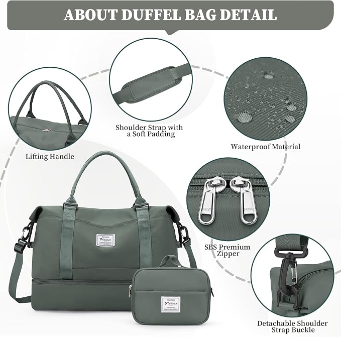 Weekender Bags for Women, Personal Item Travel Bag with Shoes Compartment | Overnight Travel Duffel Bag with Toiletry Bag, Airplane Friendly Carry-On Bag with Wet Pocket & Trolley Sleeve,Medium - Image 6