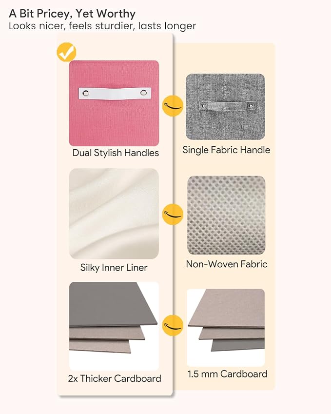 Cube Storage Bins | 13"x15"x13", Pink & White, 4 Pack | Multi-Size | 2X Thick Support Board | Vegan Leather Handles | 7.7 oz/yd² Fabric | Drawer Insert Basket Fits KALLAX - Image 3
