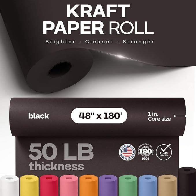 Black Paper Roll 48" x 2160" (180 feet) - USA-Made 50lb Thick Kraft Paper for Packing, Moving, Shipping, Wrapping, Crafts, Arts, Birthday Party - 100% Recycled Gift Wrap Material by IDL Packaging - Image 3