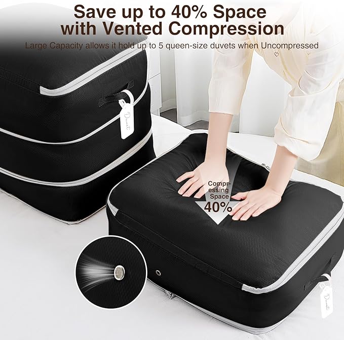 2 Pack Compression Storage Bags - 110L Large Capacity Comforter Storage Bag, 3-Layer Washable Ultra Space Saving Self Compression Organizer Space Bags for Blanket, Sweater, Sheet, Black - Image 3
