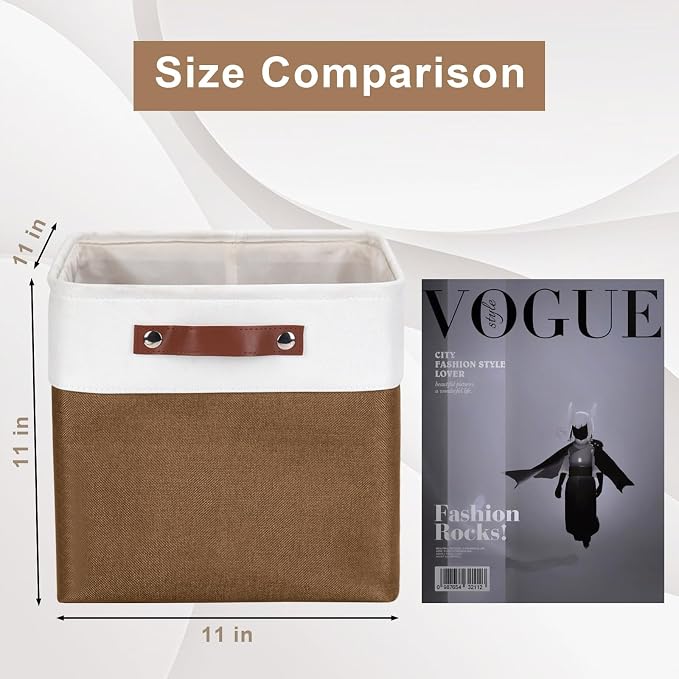 Collapsible Fabric Storage Cubes 11x11 Cube Storage Bins, 4 Pack Closet Baskets Box with Handles for Organizing, Shelf, Toys, Clothes, Home, Office, Nursery (Brown&White) - Image 2