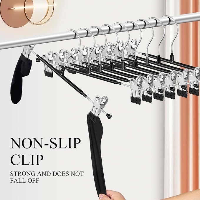 14 Inch Heavy Duty Pants Skirt Hangers with Clips, Black, 60 Pack | Metal,Space Saving,Adjustable,Hanger for Jeans Shorts Clothes Slacks Trousers,For Adult,Men,Women,Children,Non Slip - Image 4