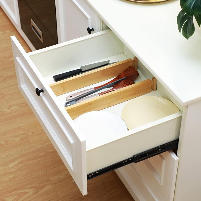 Sawysine 12 Pcs Bamboo Drawer Dividers Adjustable Drawer Organizers Spring Separators Organization Expandable Organizers for Kitchen Bedroom Bathroom Dresser Office (Natural Color,22 x 2.4 Inche) - Image 7