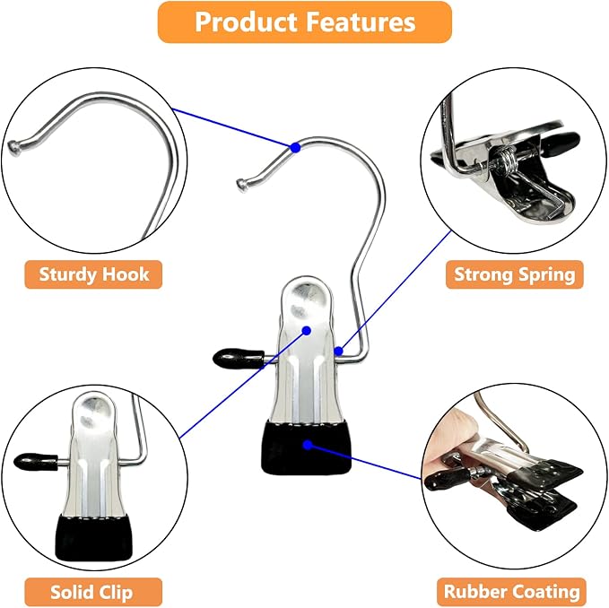Boot Hangers for Closet, 30 Pack Hanging Clips Hook Clothes Pins for Laundry, Hanger Clips Towel Clips Boot Organizer for Home and Travel, Clothespins Clip Hangers for Pants Hats Socks Gloves - Image 4