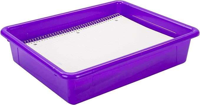 Storex Letter Size Flat Storage Tray – Organizer Bin for Classroom, Office and Home, Violet, 5-Pack (62521A05C), 10 x 13 x 3 Inches - Image 5
