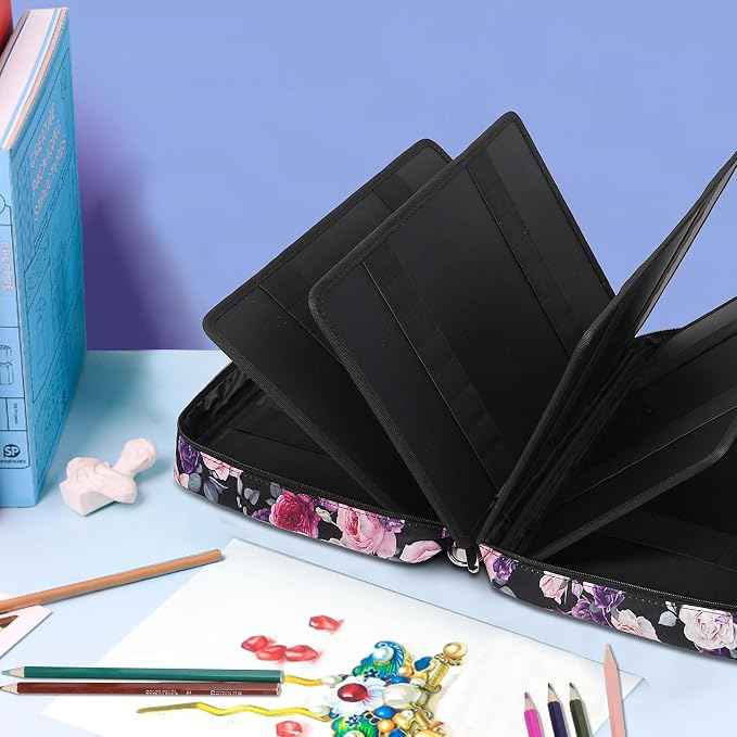 JAKAGO 480 Slots Colored Pencil Case Extra Large Capacity Pen Holder for Artist Painter Zipper Organizer Bag for Marker Highlighter Storage Case for Office Sketch Travel Supplies (Purple Rose) - Image 5