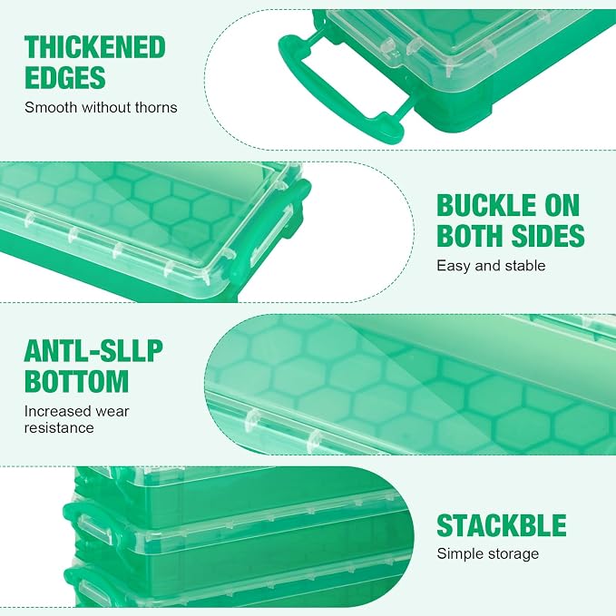 Gueevin 24 Pcs Large Capacity Plastic Pencil Box Clear Plastic Pencil Case Crayon Box with Snap Tight Lid Watercolor Pen Storage Brush Organizer Drawing Tools Container (Green) - Image 3