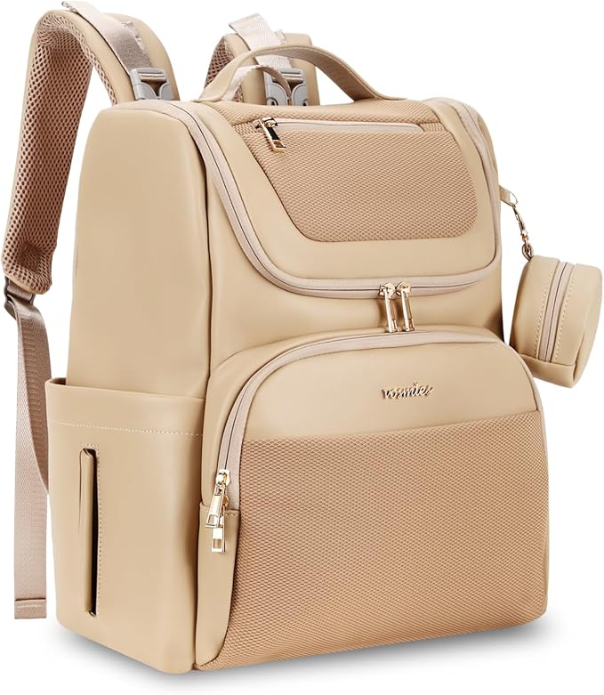Large Leather Diaper Bag Backpack, Baby Travel Bag with Changing Pad, Insulated Pockets, Stroller Straps and Pacifier Case, Water-Resistant Diaper Bag for Mom and Dad, Khaki by Unknown