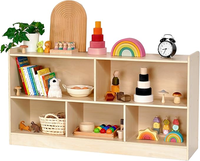 Montessori Book and Toy Shelf for Kids, 5-Section Organizer, Birch Plywood | Open Shelving with Customizable 5-Section Layout for Kids Room, Playroom, Classroom, Books, and Toys by Unknown