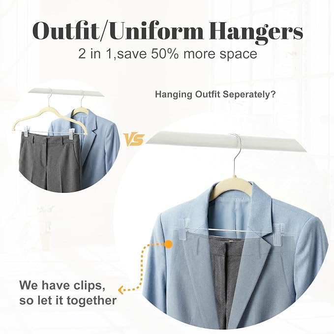 HOUSE DAY Velvet Skirt Hangers 12 Pack, Beige Velvet Pant Hangers | with Adjustable Clips, Space Saving Slim Shorts Hanger, Heavy Duty Non Slip Clip Hanger for Pants, Skirts, Shorts - Image 5