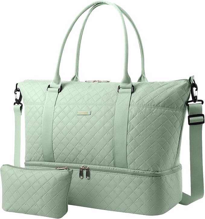 HOTOR Travel Duffel Bag - Weekender Bags for Women, Carry On Gym Tote Bags | with Toiletry Bag & Shoe Compartment, Overnight Bag for Travel Essentials and Travel Accessories, Green, 13.4"×17.3"×7.9" by HOTOR