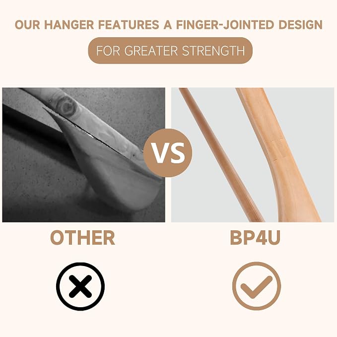 Wooden Suit Hangers, Non Slip Pants Bar, Natural Wood, 36-Pack, 16" | Wood Extra-Wide Shoulder Hangers, Flat-Head Hook Hangers for Suits, Coats, Jackets, Shirts, Pants, and Heavy Clothes - Image 7