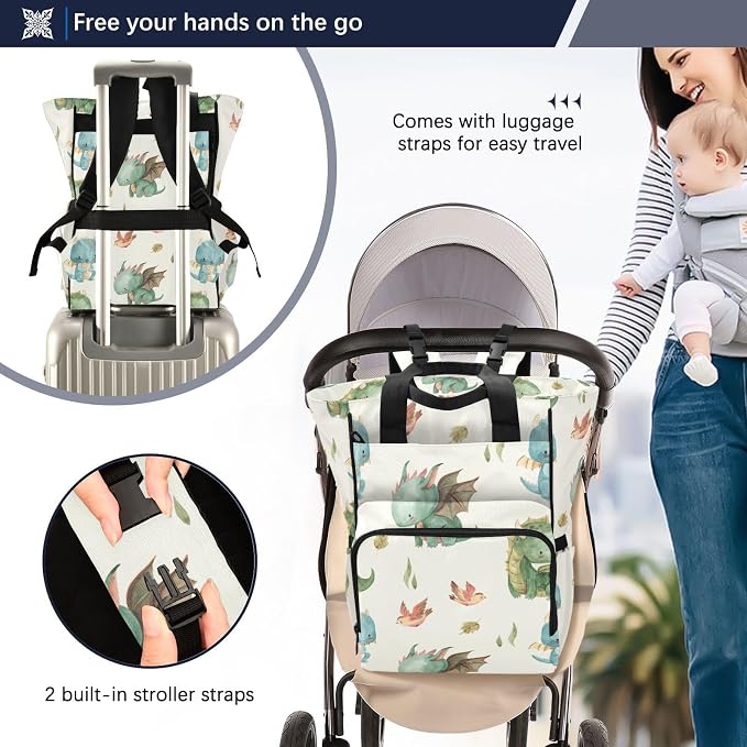 Watercolor Dragon Diaper Bag Backpack Multi Function Baby Changing Bags Waterproof Large Capacity Travel Back Pack for Mom Dad - Image 4