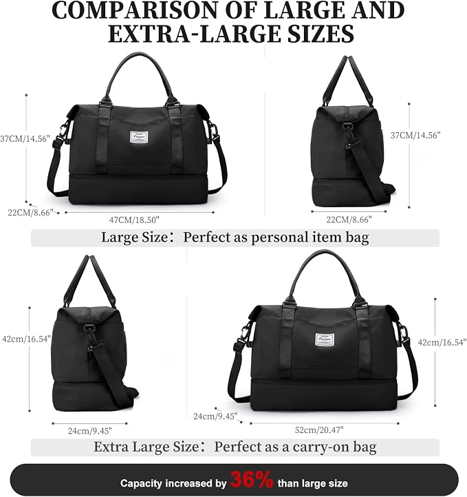 Weekender Bags for Women,Personal Item Travel Bag with Shoes Compartment | Overnight Travel Duffel Bag with Grid Toiletry Bag,Carry-On Bag,Extra Large - Image 4