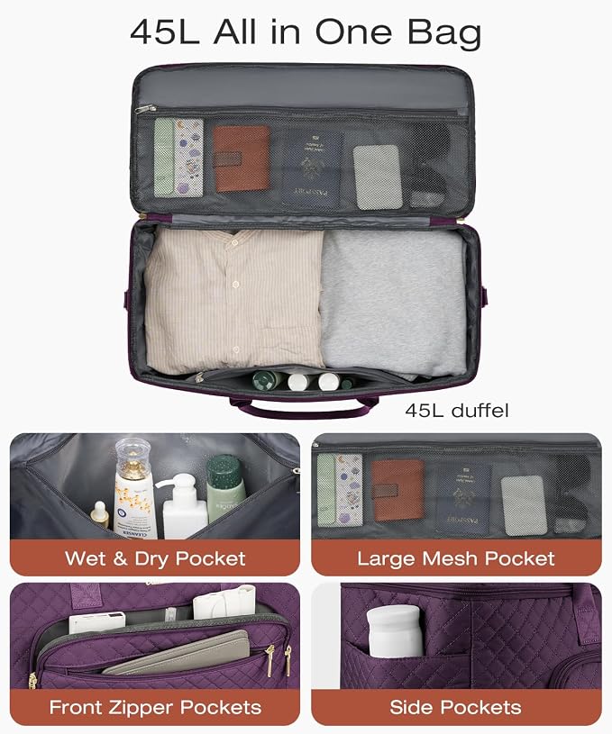 Travel Duffle Bag, Wide Open Large Weekender Bag for Women with Shoe Compartment, Carry on Overnight Bags with Toiletry Bag, Hospital Bag for Women Labor Delivery with Wet Pocket (Dark Purple) - Image 2