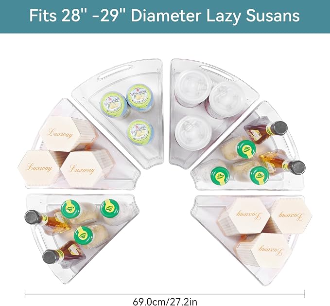 Oubonun Lazy Susan Cabinet Organizer Bins 6 Pack, 1/8 Wedge | For 28 6" Deep Wedge Bins with Handles and Matte Non-Slip Bottoms, Pantry Items Organized, Food Safe BAP-Free Plastic - Image 2