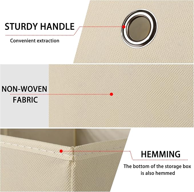 Foldable Storage Cubes Bins ,11 Inch Cloth Storage Cube Fabric Storage Box Cubes Organizer Baskets with Handles for Home Organizer Set of 3 (Creamy-White) - Image 7