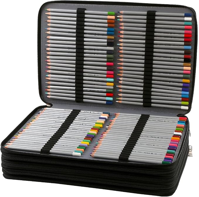 480 Slots Pencil Case, 5-Layer Organizer with Shoulder Strap | 5-layer twill oxford case with 480 elastic slots, carry handle, removable strap, and outer pocket for phone or keys. - Image 2