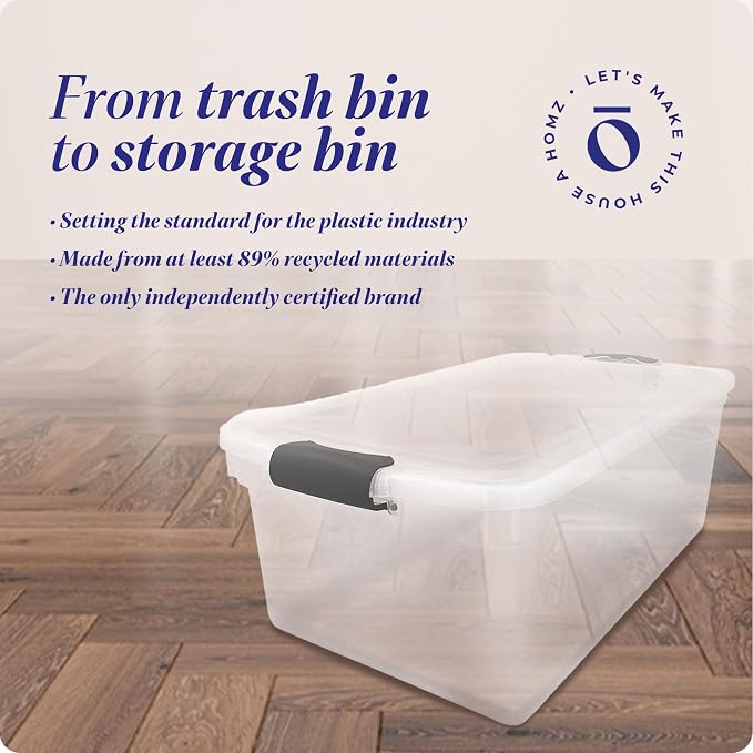 HOMZ Clear Plastic Storage Bins w/Latching Lid, 66 Qt, Gray Latch, 2 Pack | Large Stackable Container Boxes for Homes, Bathrooms, Garages, and Office Organization - Image 7