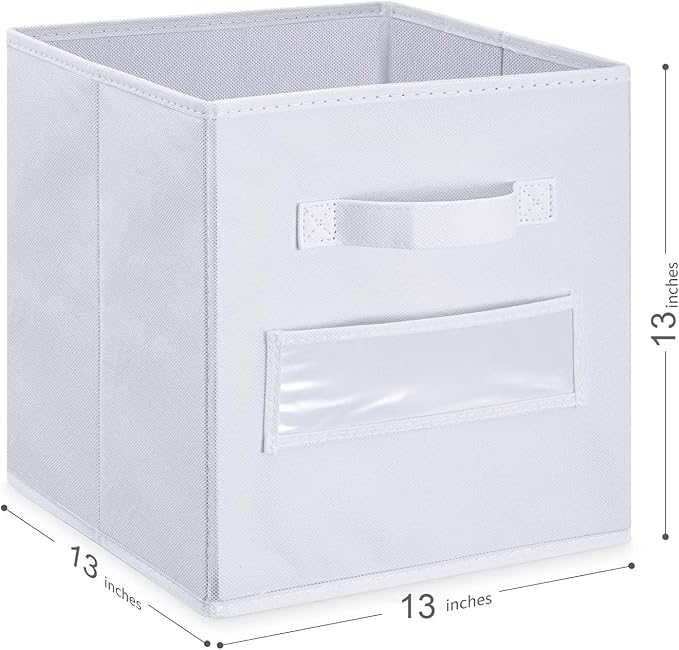 13x13x13 storage cube bins (Set of 10) Fabric storage cubes with 10 Labels Window Cards & a Pen, storage cubes 13x13, Collapsible 13 inch cube storage bins, Cubby Organizer Boxes, White - Image 3