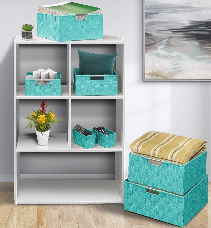 Sorbus Storage Baskets for Organizing (Set of 7), Mesh Hand-Woven Design, Linen Closet Organizers and Storage, Organizer Storage Baskets for Shelves, Variety Pack Organizers and Storage (Aqua) - Image 2