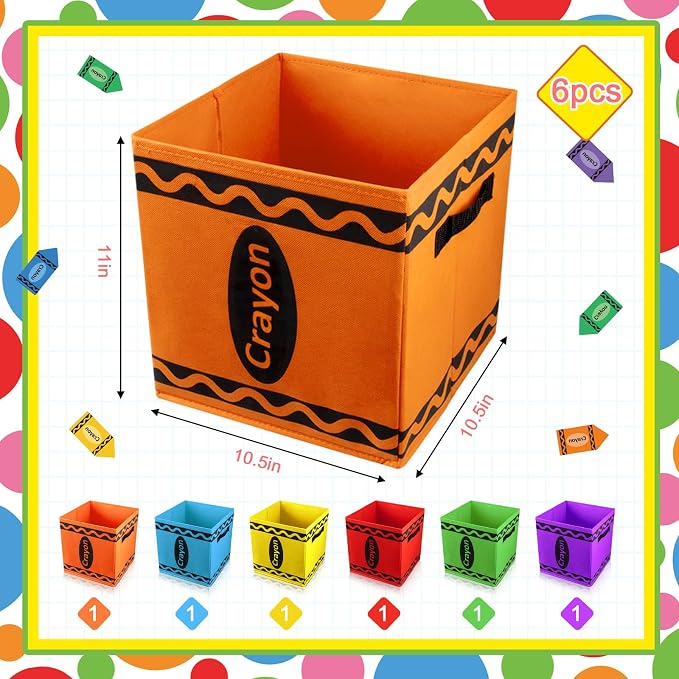 Demonwer 6 Pcs 11 Inch Colorful Fabric Storage Bins Crayon Cubby Basket Bins with Handles Rainbow Storage Containers for Back to School Decorations Office Home Organizer Supplies - Image 2