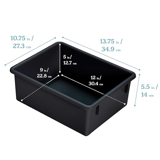 ECR4Kids Letter Size Tray Organizer with Lid, Large, 10-Piece, Black | Durable plastic, GREENGUARD Gold Certified, 1 gallon capacity, stackable/nestable, easy-lift lids, classroom & home use - Image 2