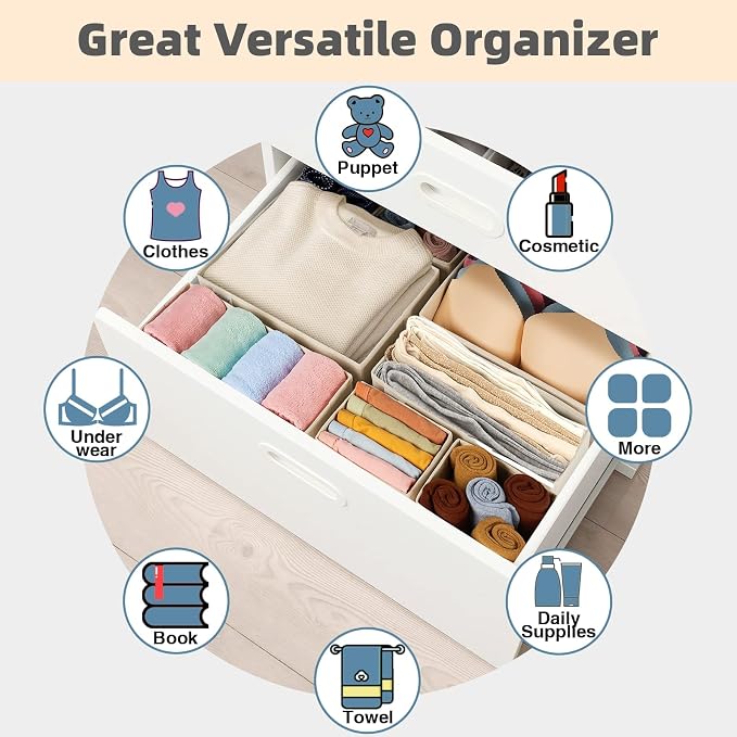 Drawer Organizer Clothes, 8 Pack Underwear Drawer Organizer, Foldable Cloth Storage Box Closet Organizers and Storage for Clothes, Socks, Scarves, Ties (Beige) - Image 7