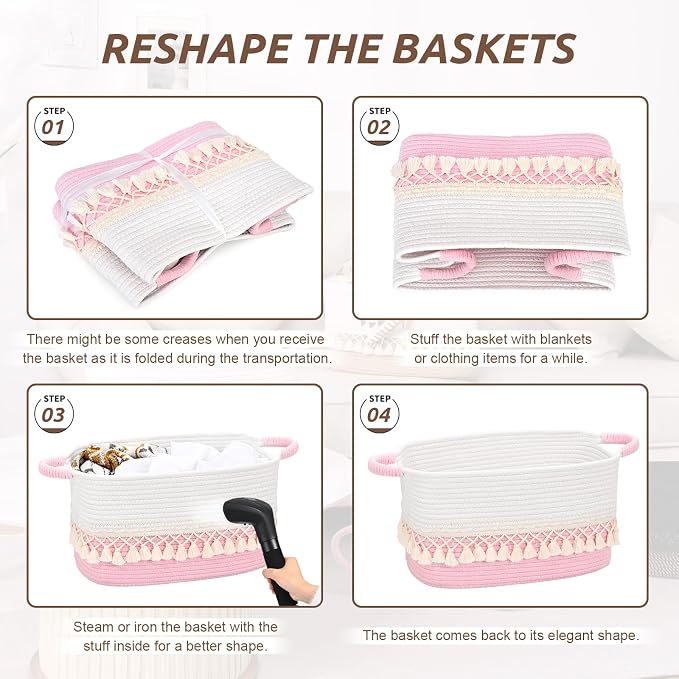 2 Pack Storage Basket for Shelves, Boho Cotton Rope Storage Bins with Heavy Tassel, Shelf Baskets Large Woven Baskets for Organizing, Cube Organizer Bins, Baby Laundry Basket for Clothes, Toys, Pets - Image 8
