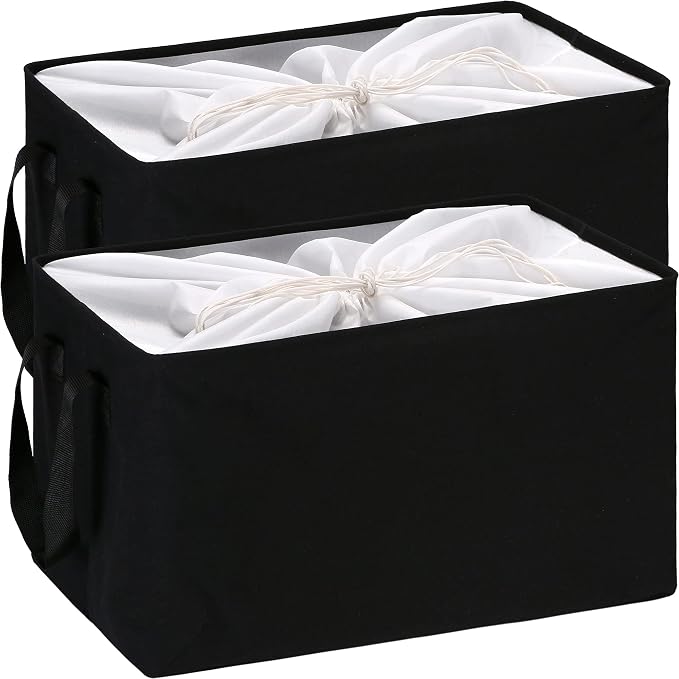 Hinwo 102L XXL Canvas Storage Bin with Lid and Handles, 2-Pack | Collapsible Fabric Baskets, Closet Shelf Organizers, Containers for Clothing, Blankets, Toys, Bedding (Black) by Hinwo