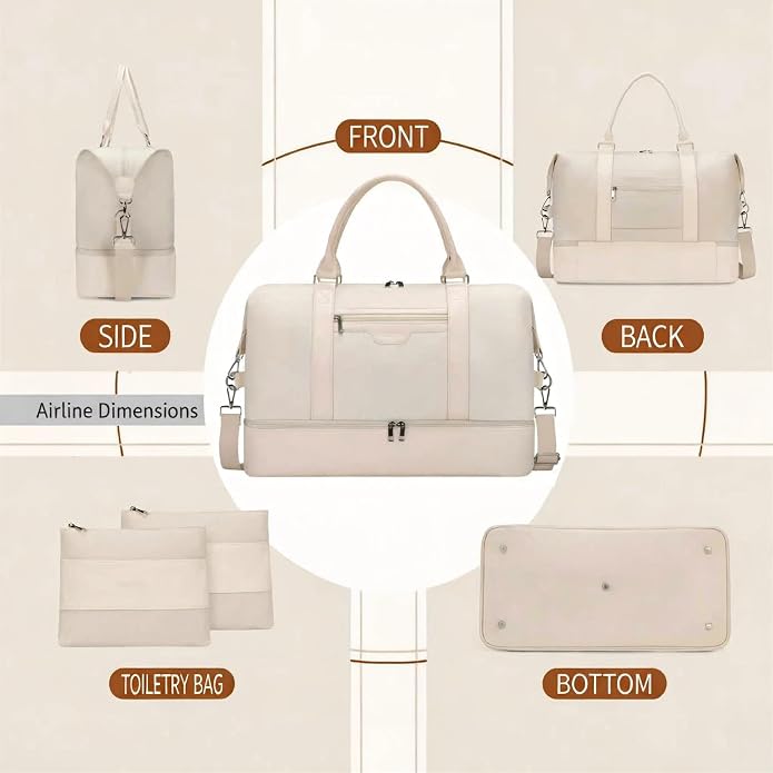 Women's Weekender bag Travel Duffel Bag with Shoe Compartment 21-inch Airline-Approved Carry-On, 2-Piece Overnight Bag Set Personal Item Luggage - Image 4