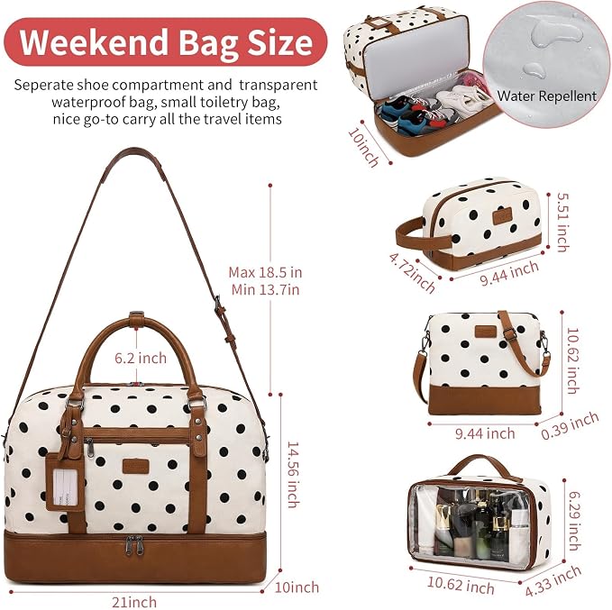4PCS Weekender Bags for Women Large Overnight Weekend Travel Duffel Bags | Travel Bag Carry-on Tote Hospital Bag with Shoe Compartment Crossbody Toiletry Bag for Travel Business Gym Water Resistant - Image 3