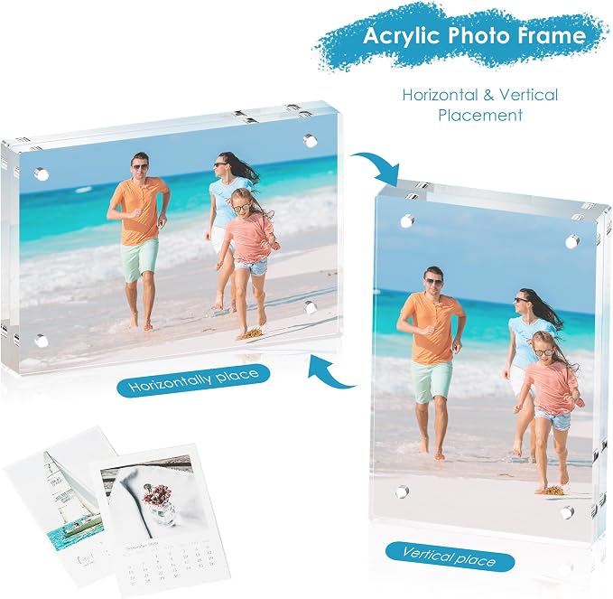 5x7 Acrylic Picture Frame Set of 3, 20mm Thick, Tabletop Display | Double-Sided Transparent Magnetic Frameless Photo Frame, for Photos, Fits Home, Office - Image 6