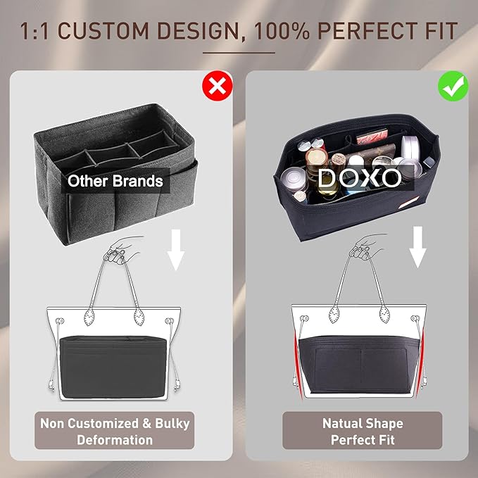 Purse Organizer Insert for Handbags & Base Shaper 2pc Set, Felt Neverfull PM Organizer Insert, Tote Bag Organizer with Zipper Pocket and Bottle Holder, Fit Neverfull PM and More, Black-M - Image 5
