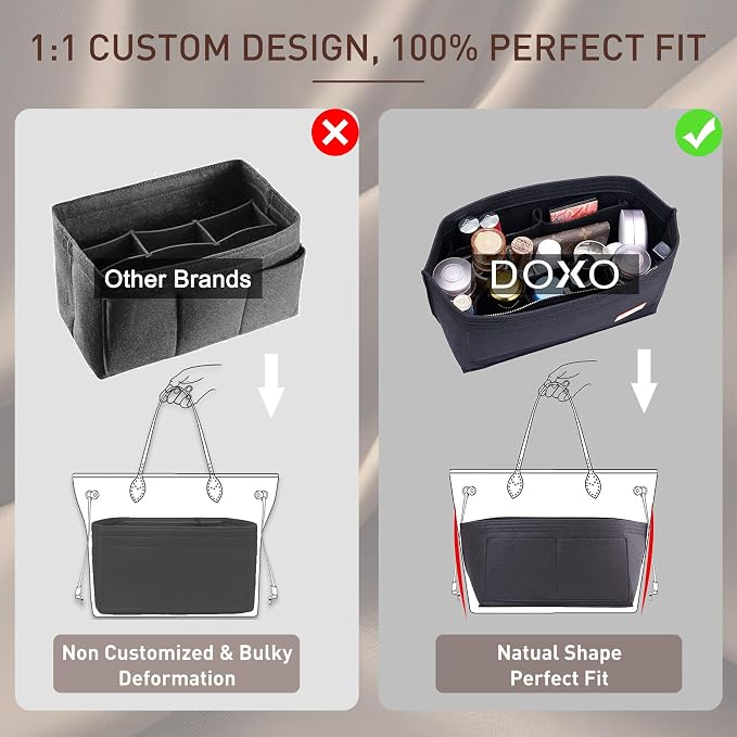 Purse Organizer Insert for Handbags & Base Shaper 2pc Set, Felt Neverfull GM Organizer Insert, Tote Bag Organizer with Zipper Pocket and Bottle Holder, Fit Neverfull GM and More, Black-XL - Image 5