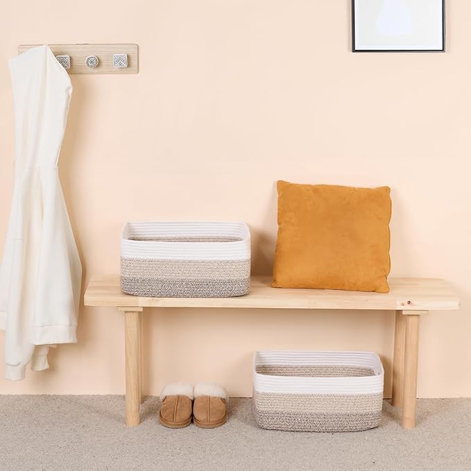 MiniArk Large Storage Baskets for Organizing, 17 x 13 x 7.5” Closet Shelf Baskets for Clothes Blanket Towels, Baby Nursery, Toy Bins Box, Woven Rope Baskets, 4 Packs Gradient Brown - Image 6