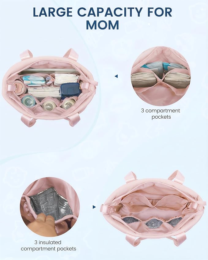 LOVEVOOK Diaper Bag Tote, 15.6 Inch Puffer Diaper Bag, Waterproof Travel Diaper Tote with Changing Pad Pacifier Case - Image 4