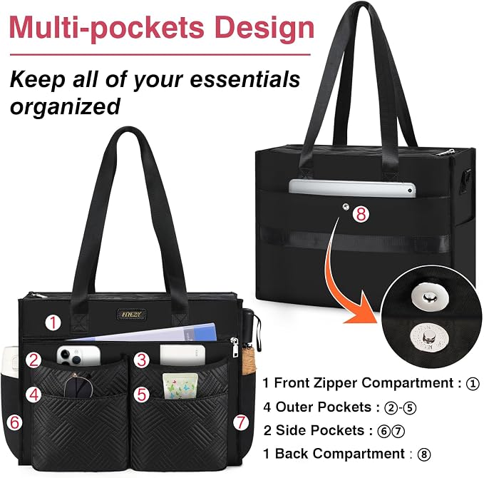 ITIEZY Large Utility Tote Bag for Women with 18 Pockets, Waterproof Teacher Nurse Bags with Zipper for Everyday Travel Work - Image 4