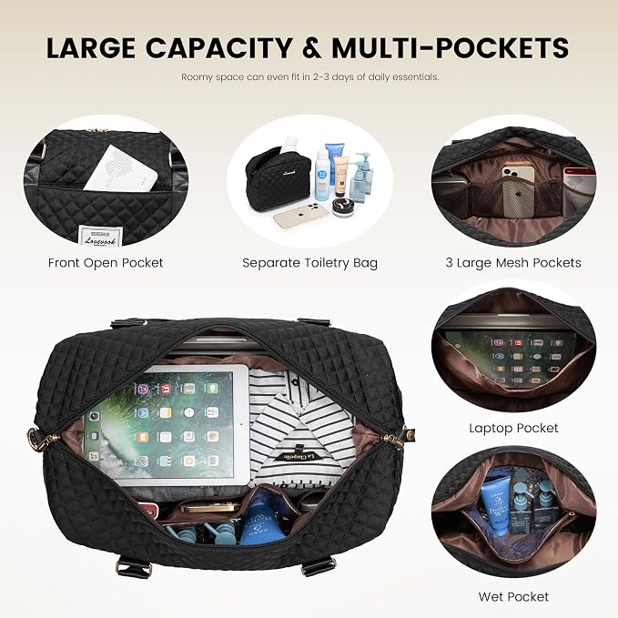 LOVEVOOK Travel Duffle Bag,Weekender Bags for Women with Shoe Compartment，Carry on Overnight Bag with Toiletry Bag,Gym Duffel Bag with Wet Pocket, Hospital Bags for Labor and Delivery - Image 3