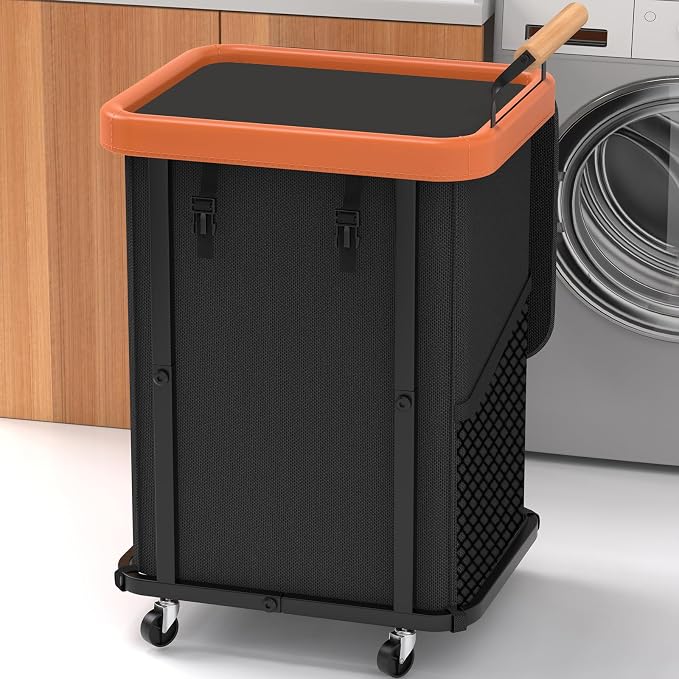 150L Laundry Basket with Wheels,Rolling Basket Hamper with Lid&Handle Black | Laundry Organizer Storage Cart with Heavy Duty Sturdy Metal Frame for Home, Hotel, Laundry Room by Unlockyourhomestoragelife