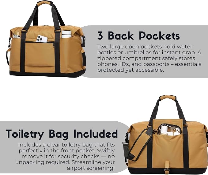 Duffel with Utility Pouch, 40L Weekender Overnight Bag with Shoe Compartment for Travel and Sports (Brown and black) - Image 5
