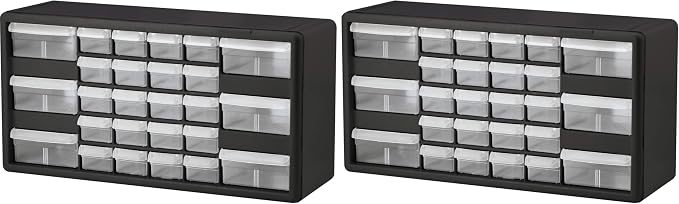 Akro-Mils 26-Drawer Plastic Drawer Storage Cabinet for Garage Organization, Bead Organizer, Building Bricks Storage, Teacher Toolbox, Makeup Organizer, 20-Inch W x 6-Inch D x 10-Inch H, 10126 Black by Akro-Mils