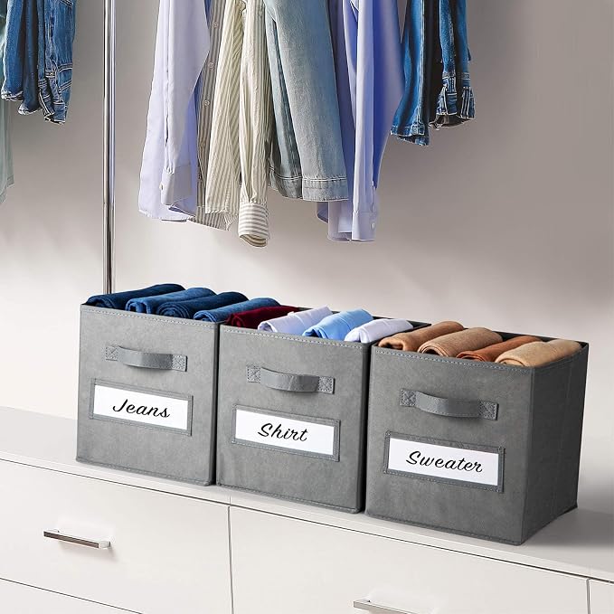 Fabric storage cubes (Set of 8) 11 Inch Cube Storage Bin, cube storage with 8 Labels Window Cards & a Pen, Foldable cube organizer bins, 11x11 storage bin, Cubby Organizer bins, Gray - Image 6