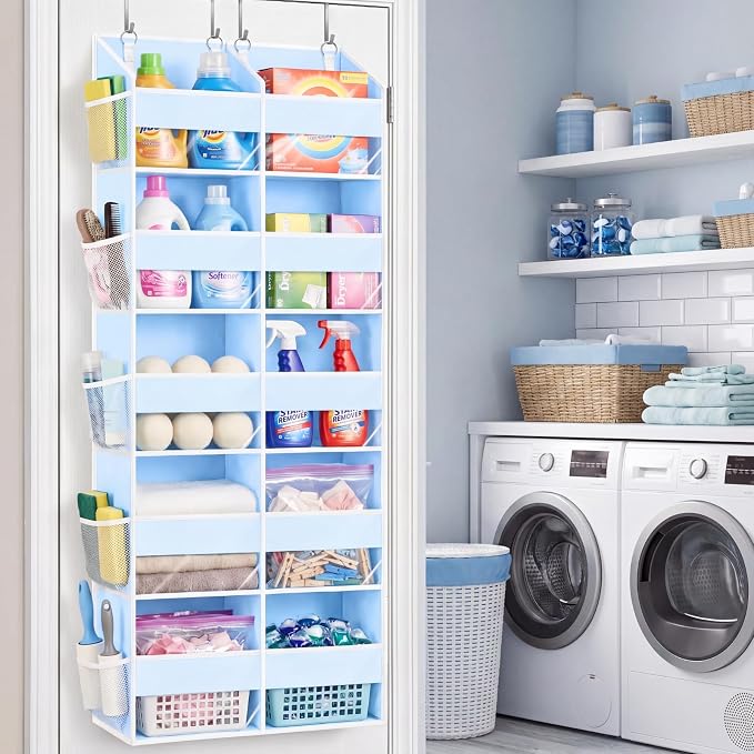 Blue Over the Door Organizer 5 Tiers, Extra Large Behind Door Storage of 10 Compartments, 80 lbs Weight Capacity Hanging Storage Organizer with Clear Window Kids Toys, Shoes, Diapers, Room storage - Image 5