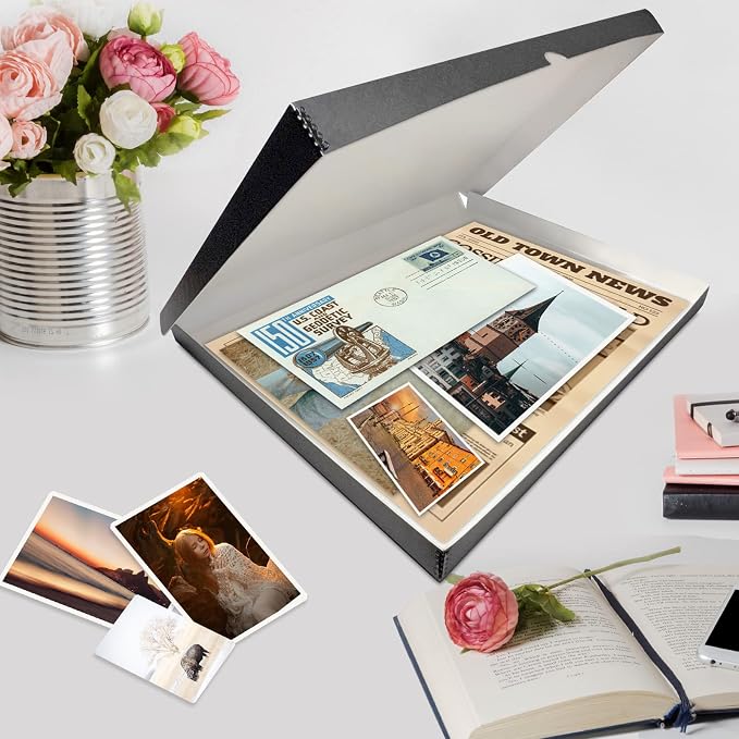 Lineco Clamshell Archival Storage Box, 11.5x14.5x1.75 Inch, Gray, Pack of 2 | Acid-Free with Metal Edge Boxboard, Organize and Store Photos Documents Cards Negatives Magazine Prints Family Records DIY - Image 7