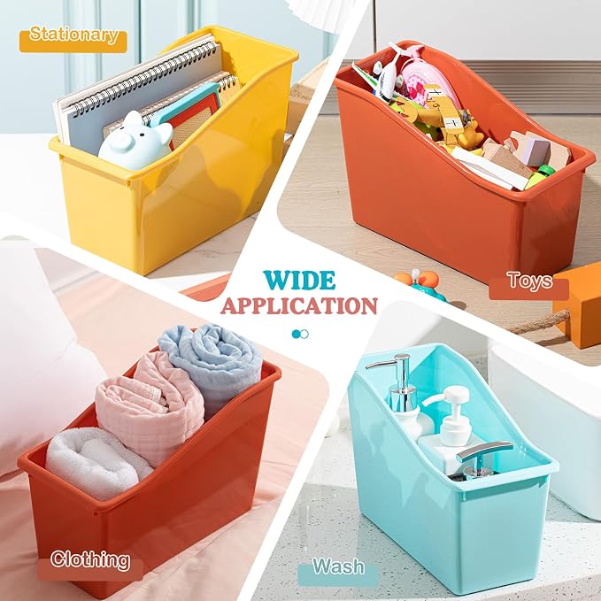 Geetery 12 Pcs Book Bin for Classroom with Labels Stackable Plastic Organizing Bins 11.5 x 5.4 x 7.5 in Book Holders Storage Bins Box Baskets for Classroom Library Home (Wildflower Color) - Image 4