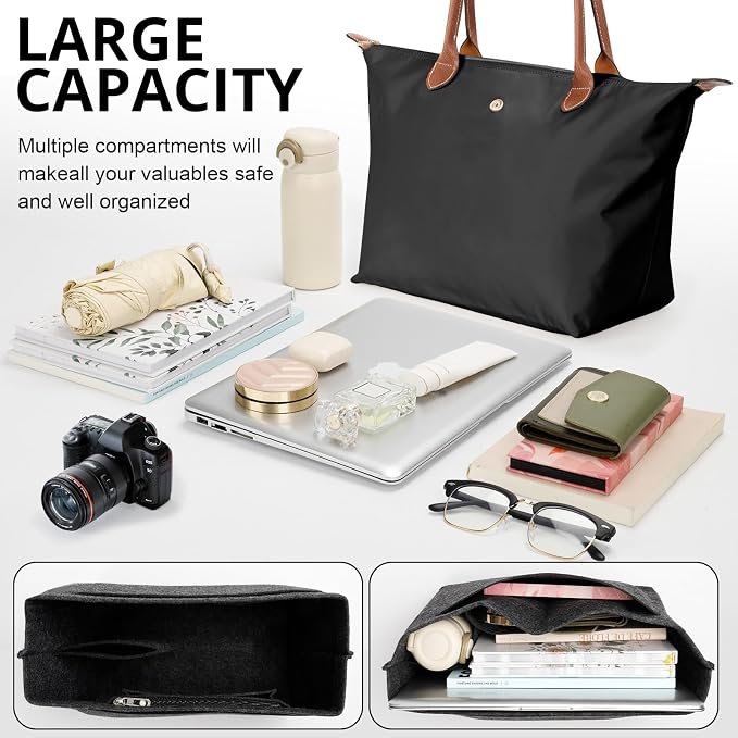 Tote Bag for Women with Purse Organizer Insert. | Foldable Large Capacity Waterproof Nylon Bag for Travel, Work, and Daily Use. - Image 5