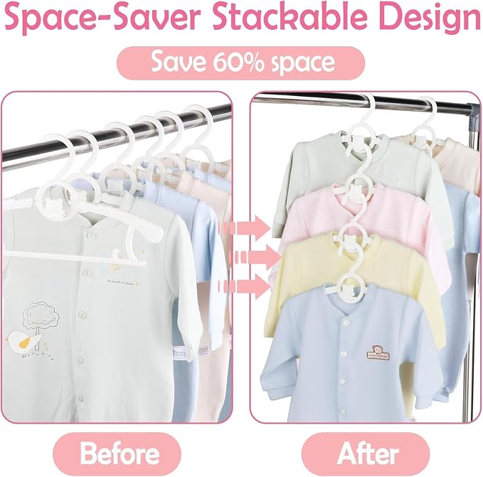 Baby Clothes Hangers 20 Pack, Plastic Kids Hangers Space Saving for Closet | White Hanger for Toddler Girl and Boy, Lightweight Anti-Slip Cascading Padded Extendable Adjustable Pant Bear Children Hangar - Image 3